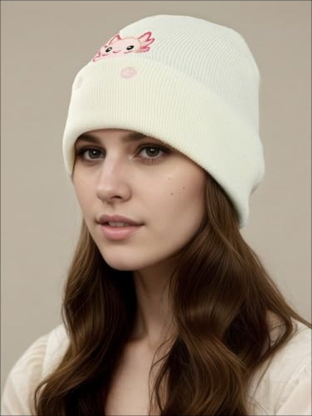 Axolotl Embroidered Beanie Acrylic Knit Hat Winter Gift - Picture 3 of 4